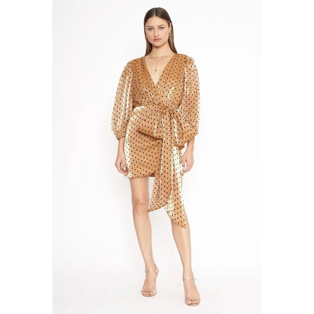 4SI3NNA Alora Dress in Gold Medium Womens Mini Polka Dot Cocktail Party